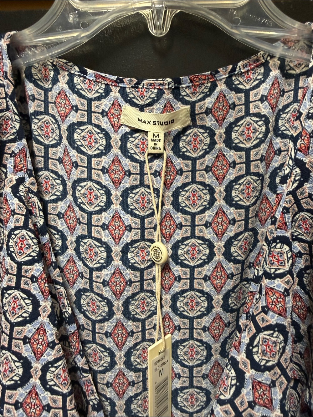 NWT Max Studio Wrap Maxi Dress Ruffle High Low Blue Print Size M - Picture 2 of 6